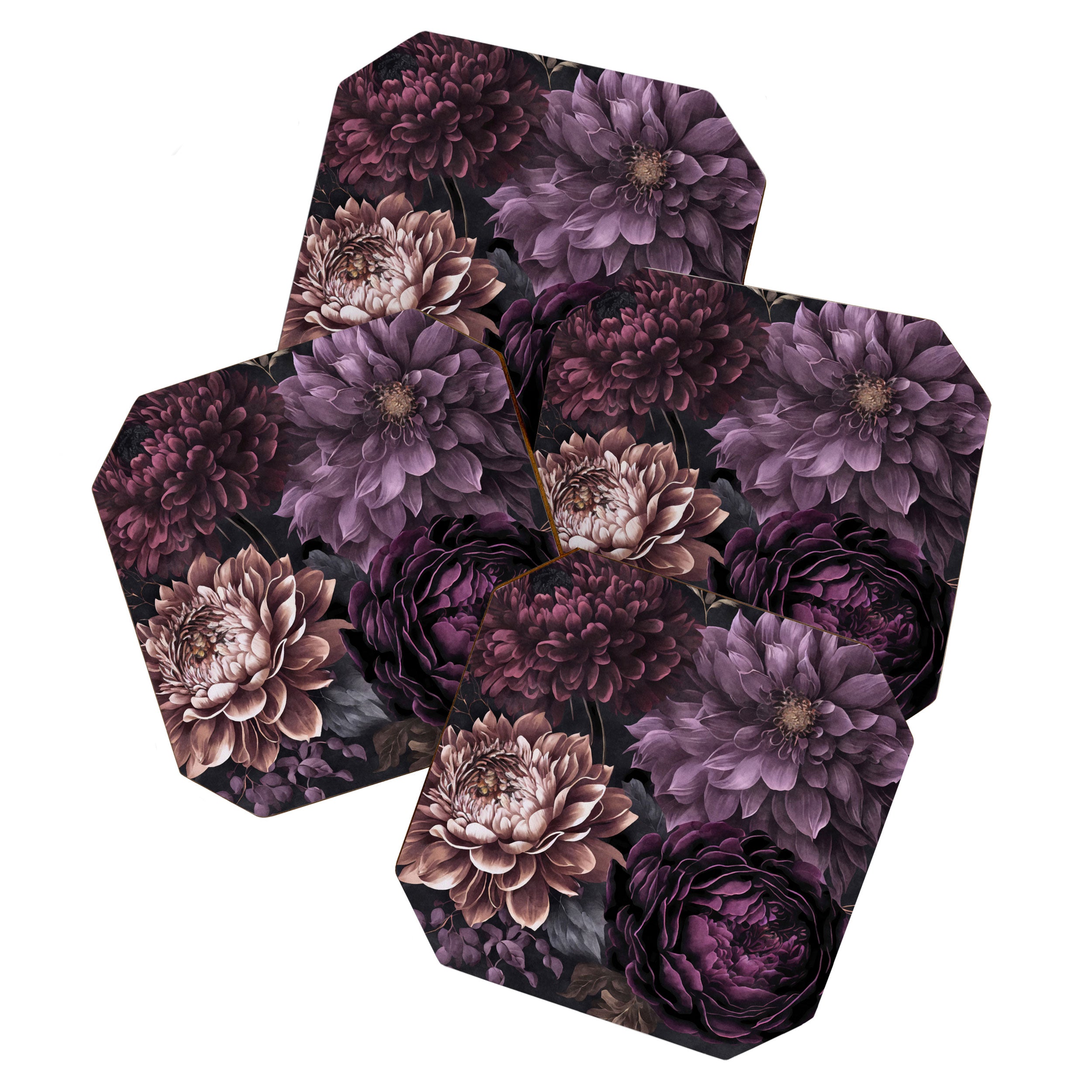 Moody Flowers Burgundy Purple Pink Coaster Gallery Image 1
