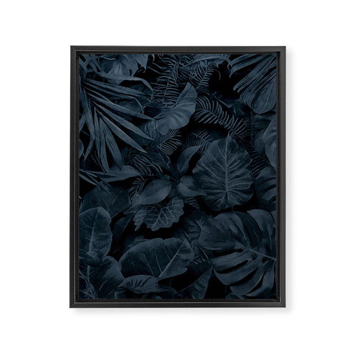Moody Jungle Vibes Dark Teal Monstera And Palm Leaves Framed Canvas Print Gallery Image 1