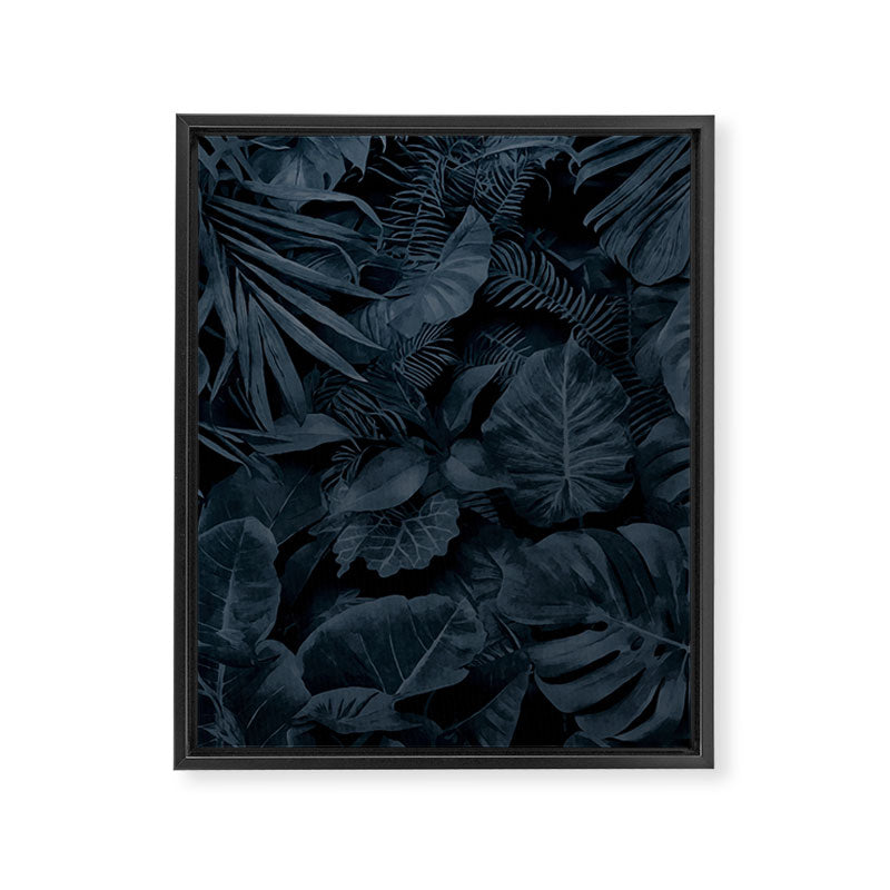 Moody Jungle Vibes Dark Teal Monstera And Palm Leaves Framed Canvas Print Gallery Image 6