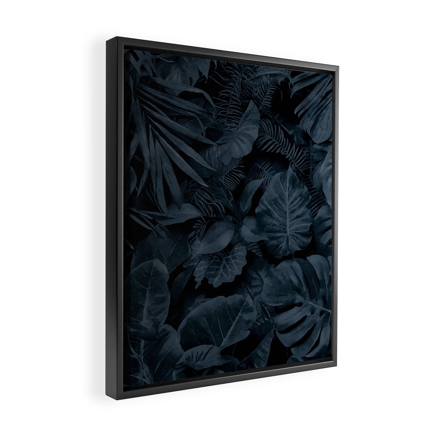 Moody Jungle Vibes Dark Teal Monstera And Palm Leaves Framed Canvas Print Gallery Image 2