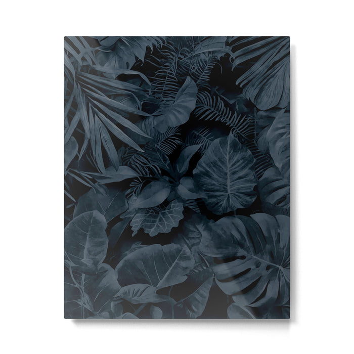 Moody Jungle Vibes Dark Teal Monstera And Palm Leaves Metal Print Gallery Image 1