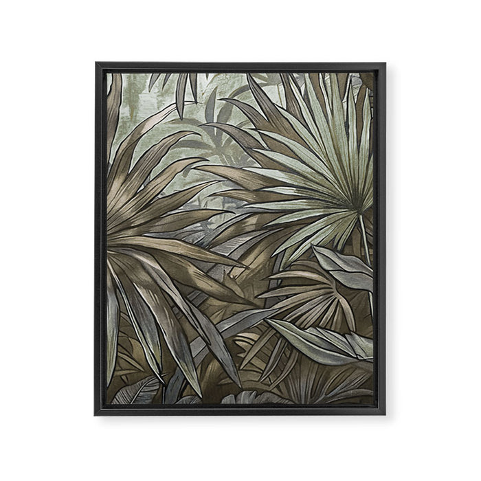 Mystic Jungle Tropical Escape Teal Green Brown Framed Canvas Print Gallery Image 1