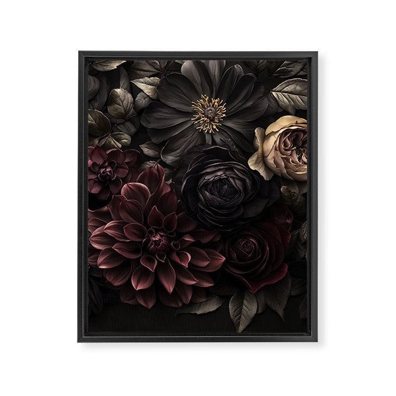 Nocturnal Botanica Moody Baroque Flowers Framed Canvas Print Gallery Image 6