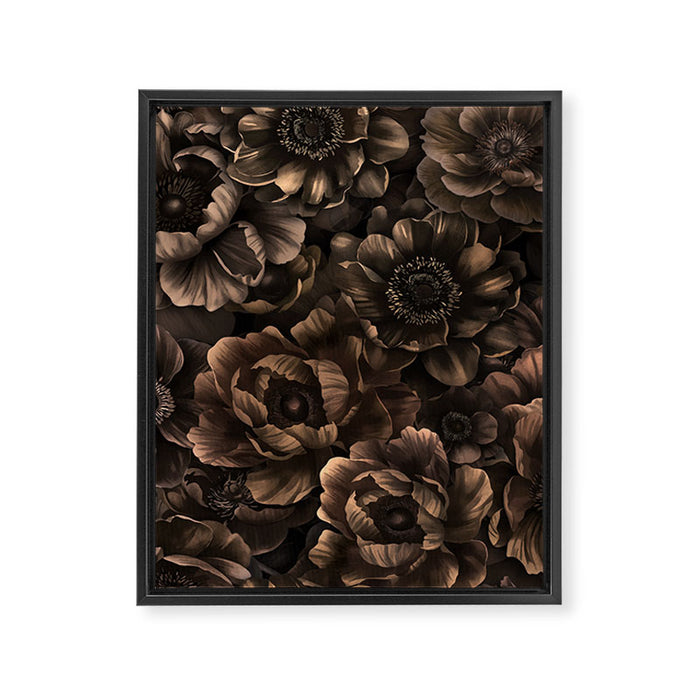 Nocturnal Twilight Brown Petals Floral Elegance Framed Canvas Print Gallery Image 1