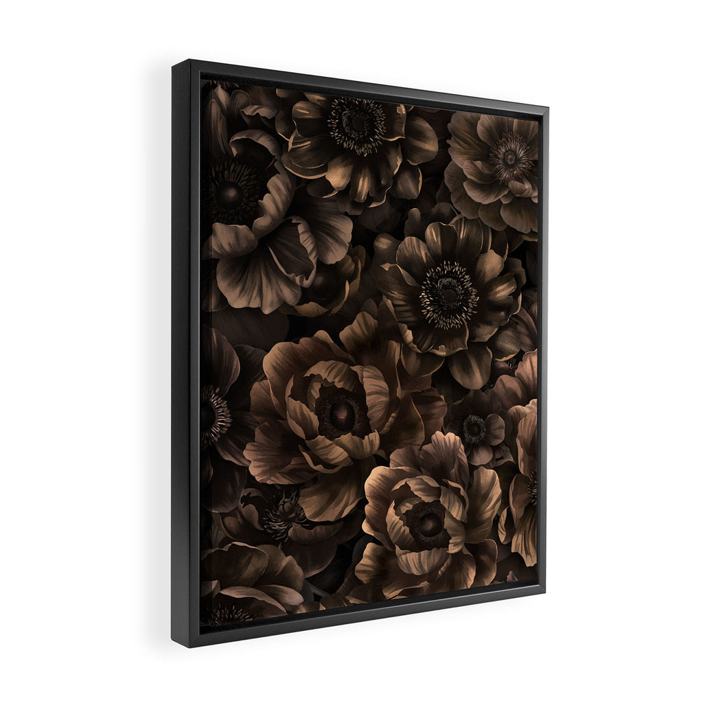 Nocturnal Twilight Brown Petals Floral Elegance Framed Canvas Print Gallery Image 2