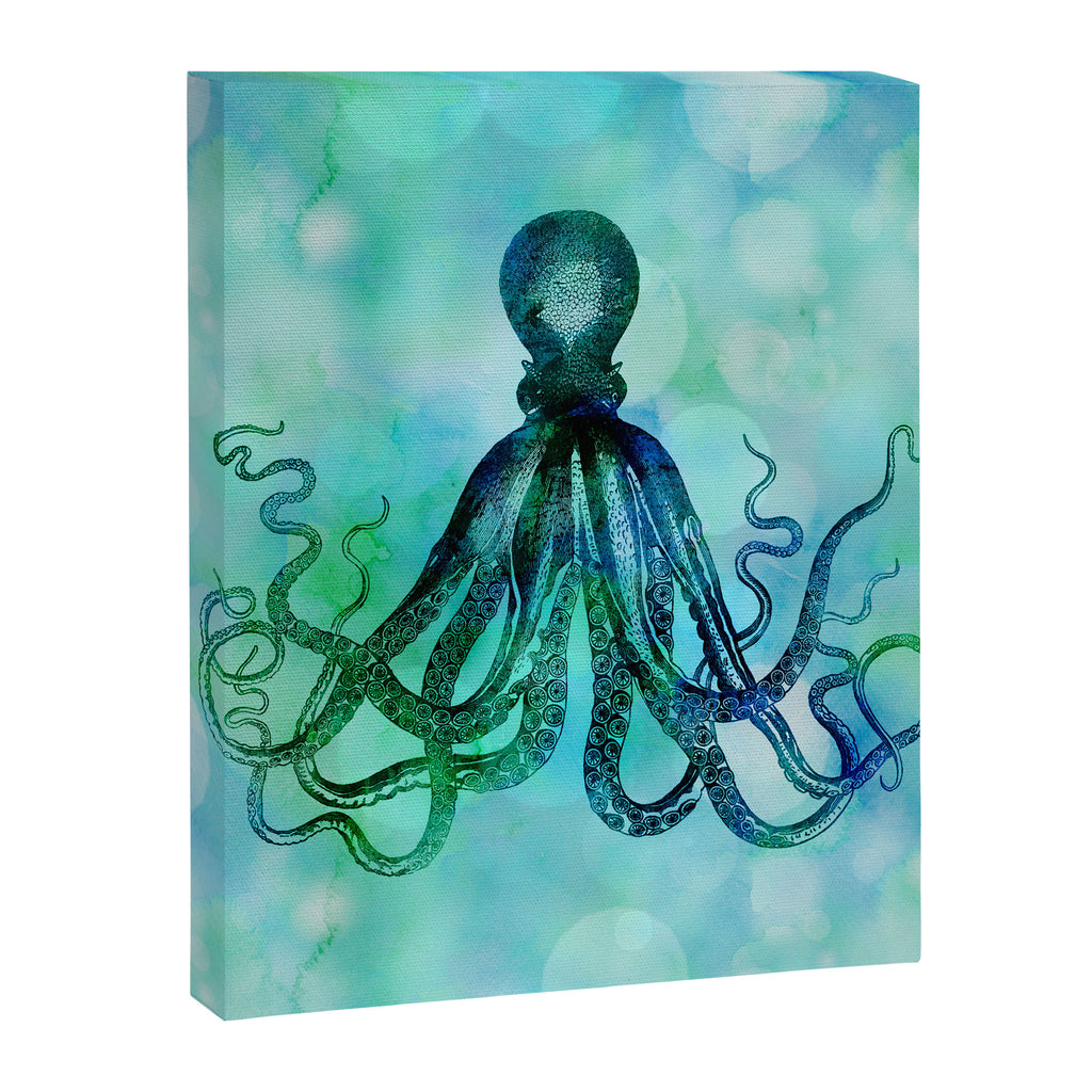 Octopus blue green mixed media underwater artwork Canvas Print Gallery Image 8