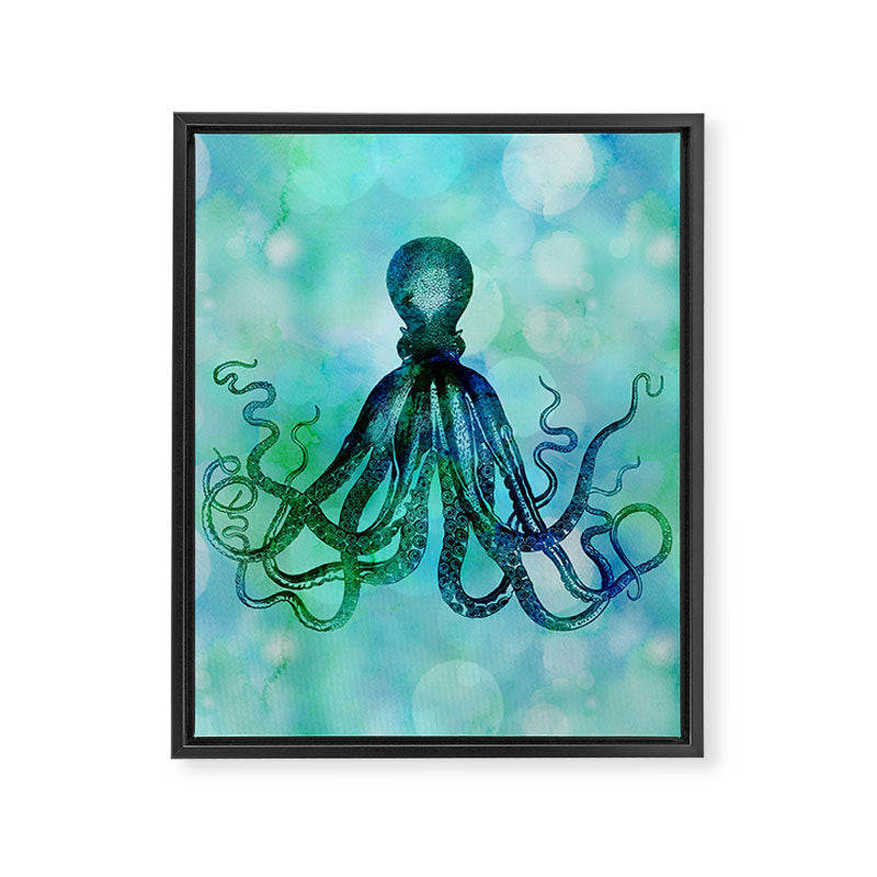 Octopus blue green mixed media underwater artwork Framed Canvas Print Gallery Image 8