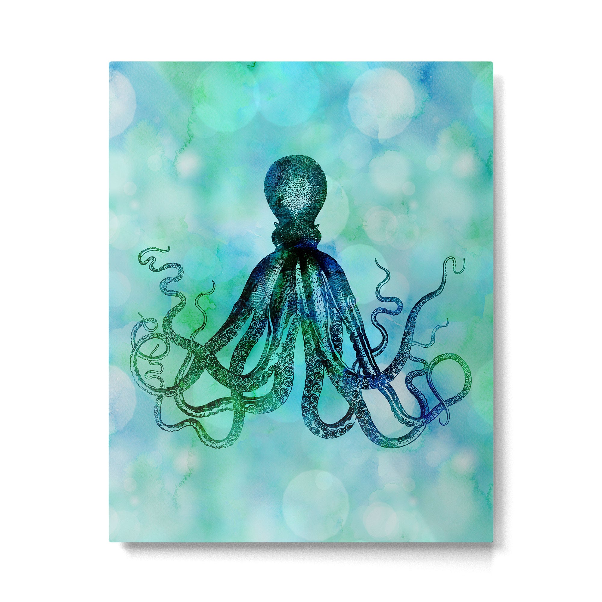 Octopus blue green mixed media underwater artwork Metal Print Gallery Image 6