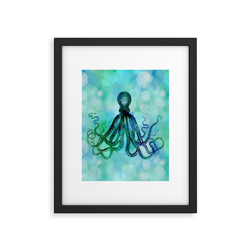 Octopus blue green mixed media underwater artwork Framed Art Print Gallery Image 6