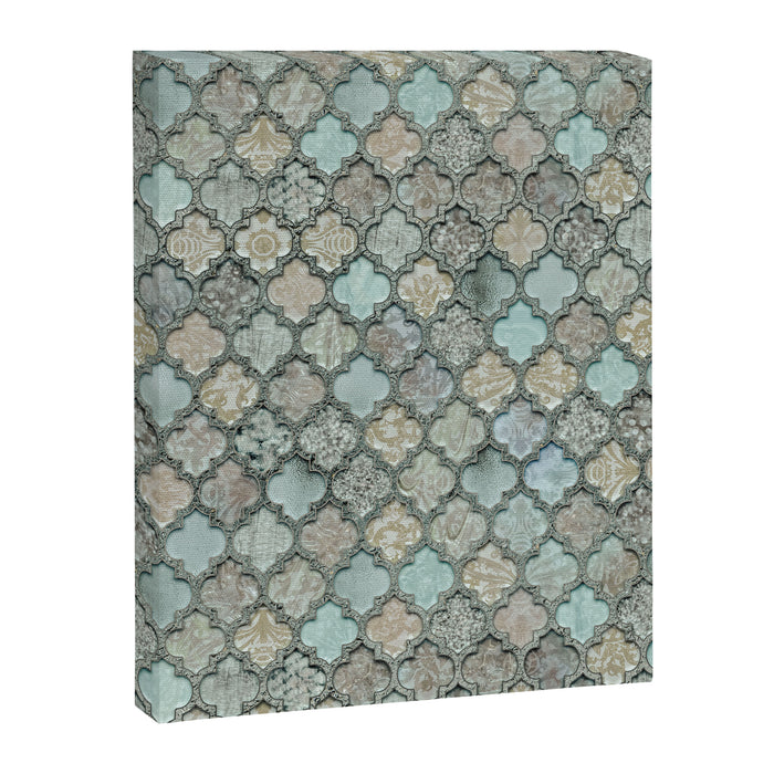 Old Moroccan Tiles Pattern Teal Beige Distressed Style Canvas Print Gallery Image 1