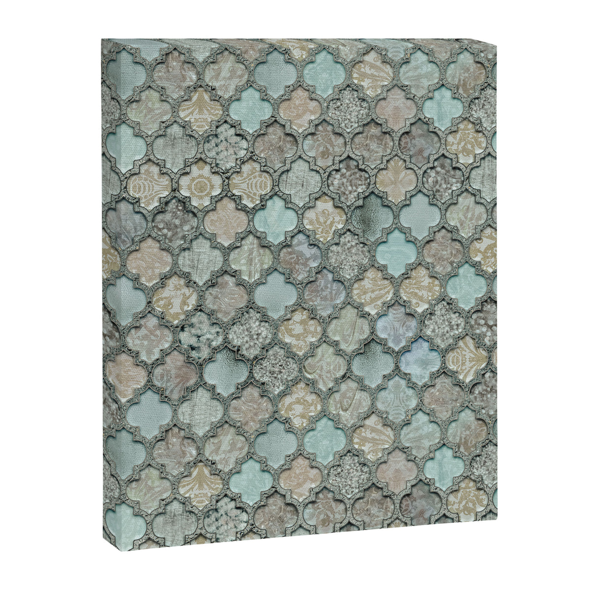 Old Moroccan Tiles Pattern Teal Beige Distressed Style Canvas Print Gallery Image 8