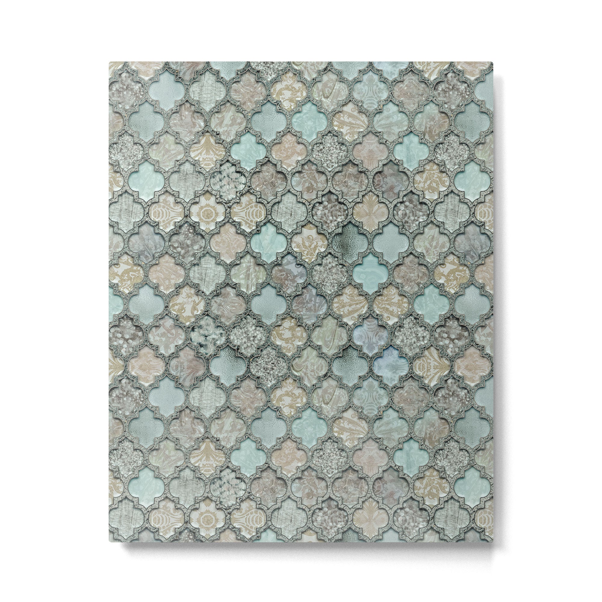 Old Moroccan Tiles Pattern Teal Beige Distressed Style Metal Print Gallery Image 6