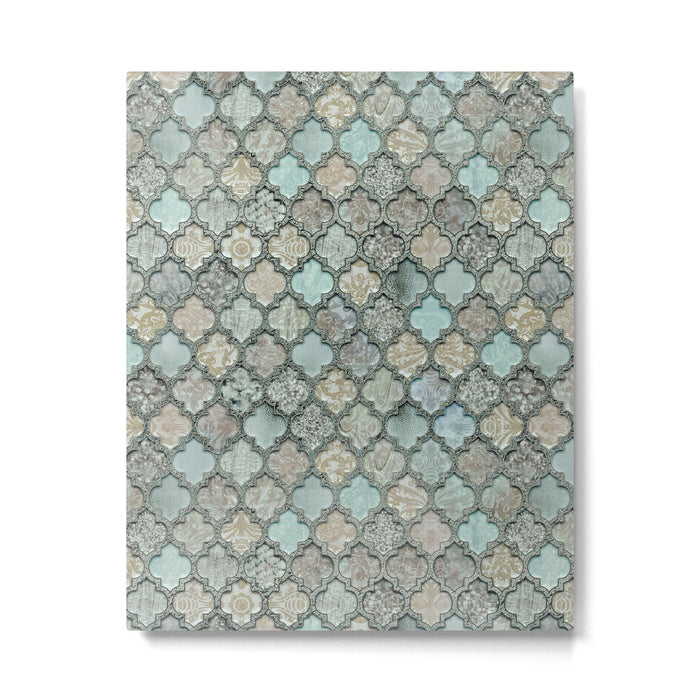Old Moroccan Tiles Pattern Teal Beige Distressed Style Metal Print Gallery Image 1