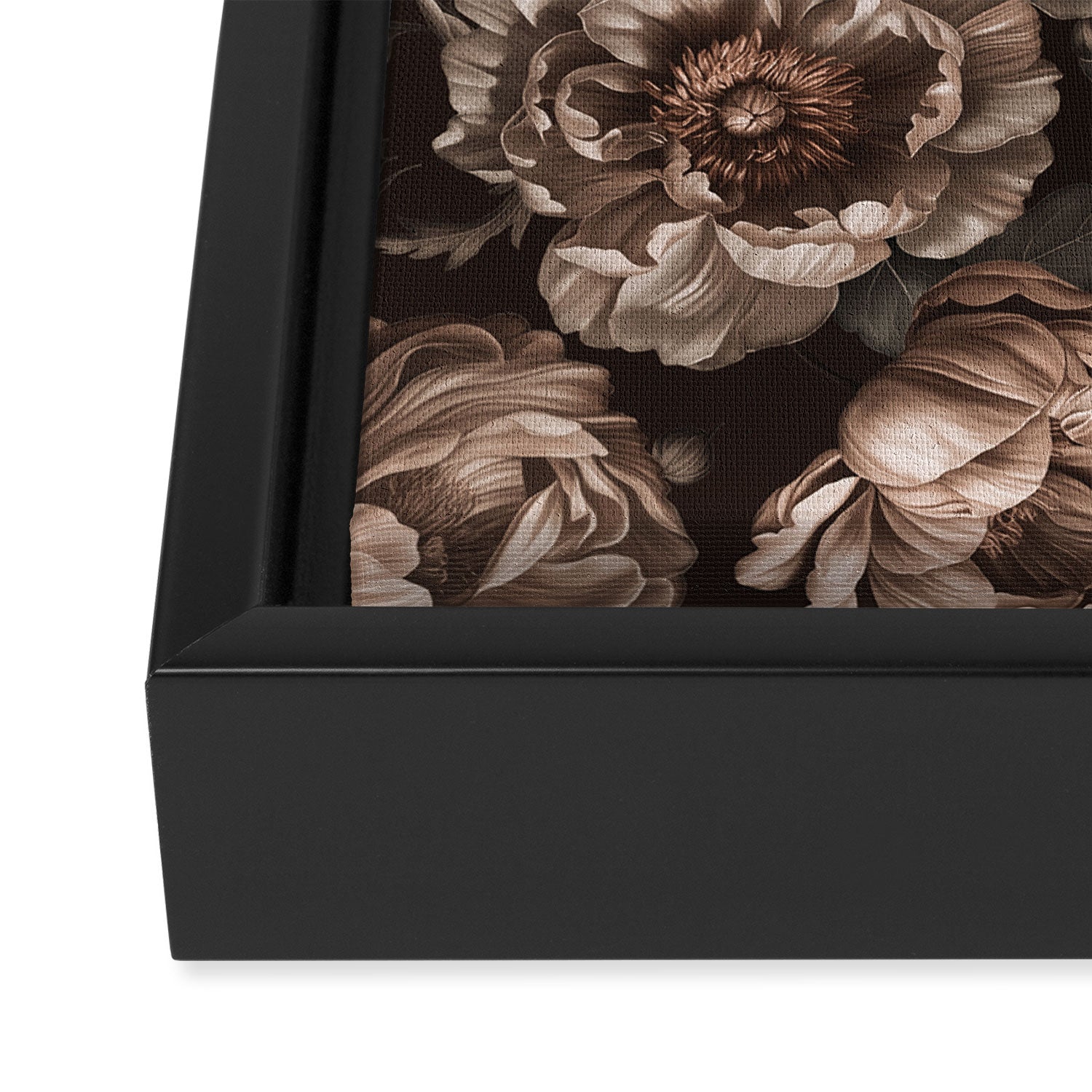 Opulent Floral Drama Moody Dark Brown Botanical Vibes Framed Canvas Print Gallery Image 3
