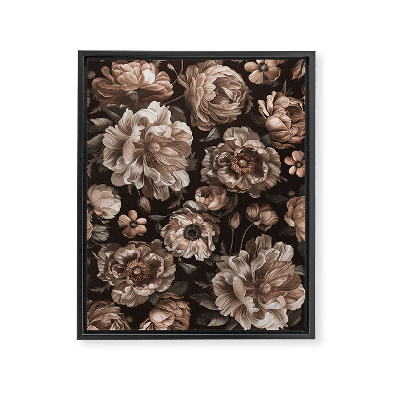 Opulent Floral Drama Moody Dark Brown Botanical Vibes Framed Canvas Print Gallery Image 6