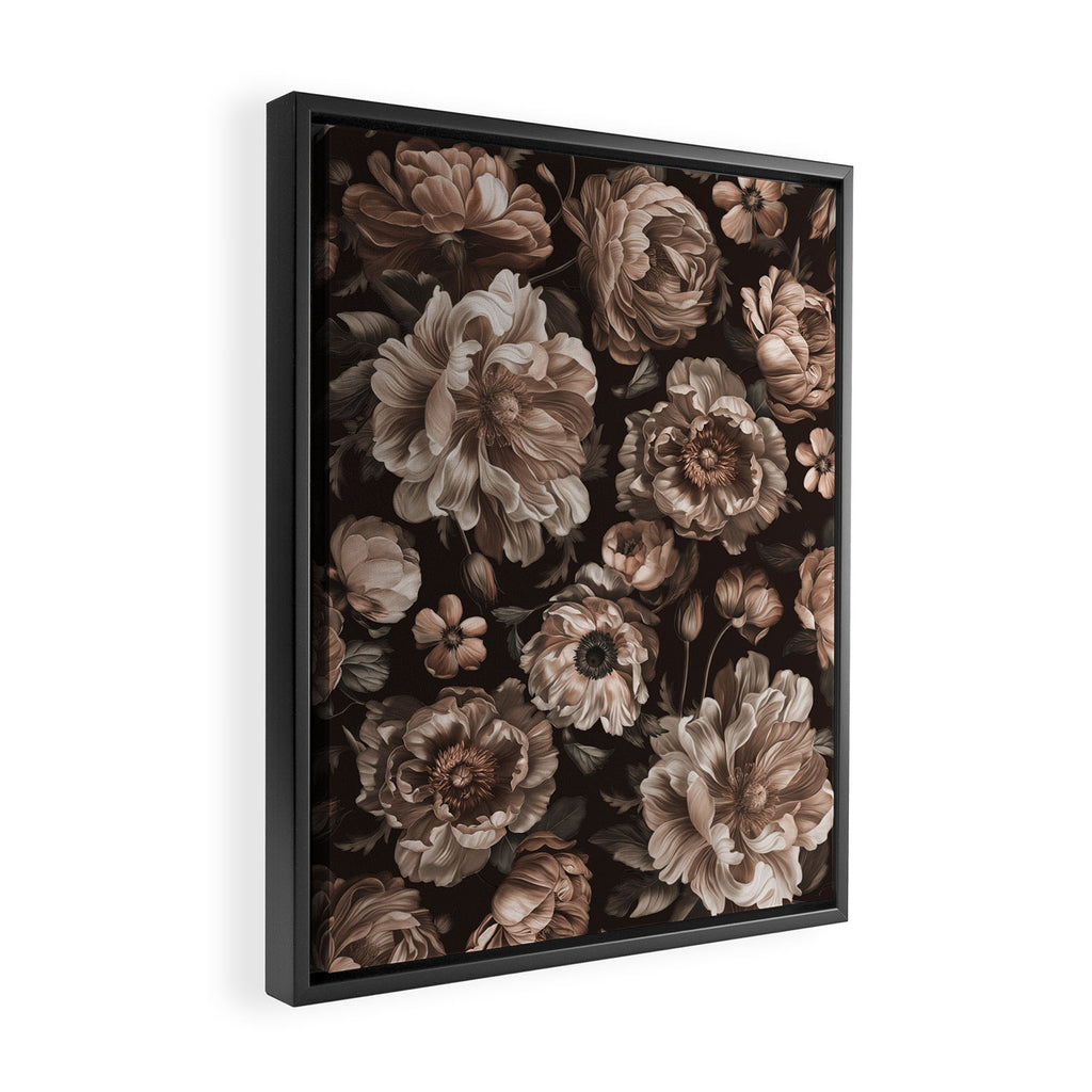 Opulent Floral Drama Moody Dark Brown Botanical Vibes Framed Canvas Print Gallery Image 2
