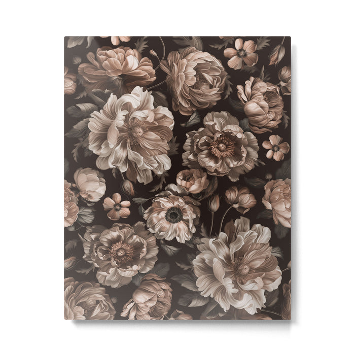 Opulent Floral Drama Moody Dark Brown Botanical Vibes Metal Print Gallery Image 1