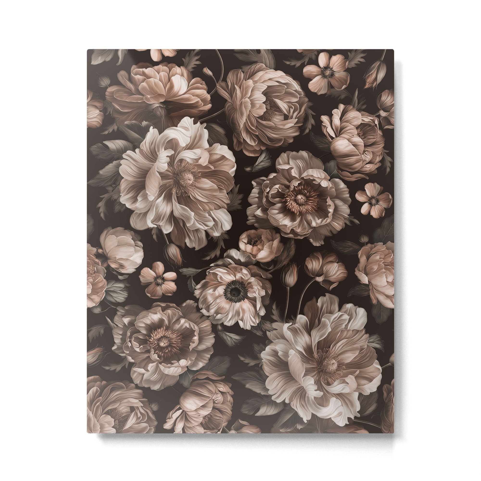 Opulent Floral Drama Moody Dark Brown Botanical Vibes Metal Print Gallery Image 4