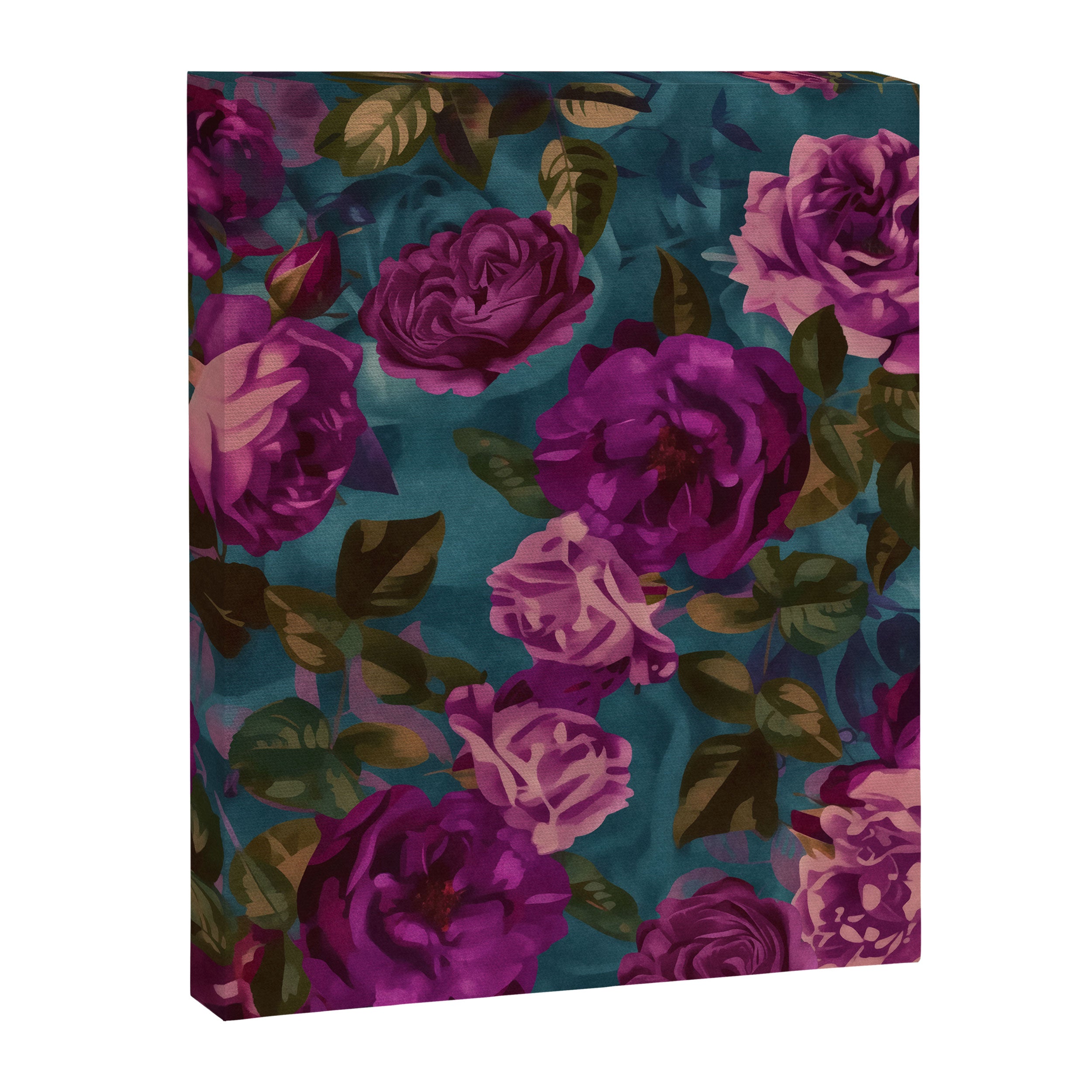 Regency Vibe Velveteen Moody  Flowers Fuchsia Pink Burgundy And Turquoise Canvas Print Gallery Image 6