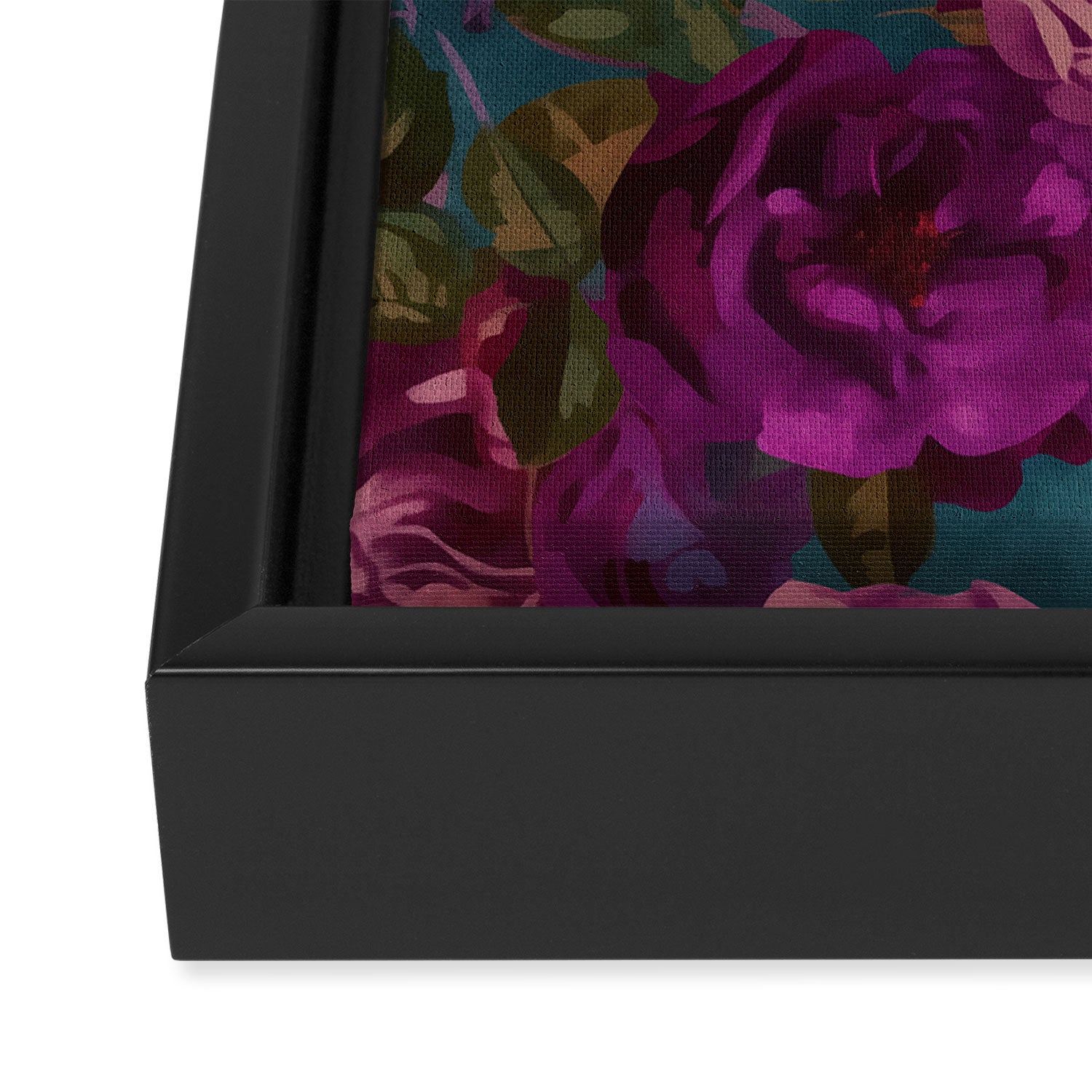 Regency Vibe Velveteen Moody  Flowers Fuchsia Pink Burgundy And Turquoise Framed Canvas Print Gallery Image 3