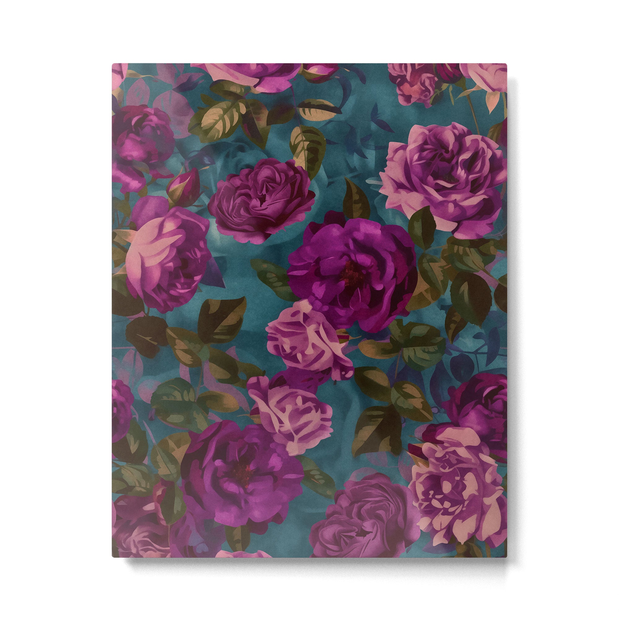 Regency Vibe Velveteen Moody  Flowers Fuchsia Pink Burgundy And Turquoise Metal Print Gallery Image 4