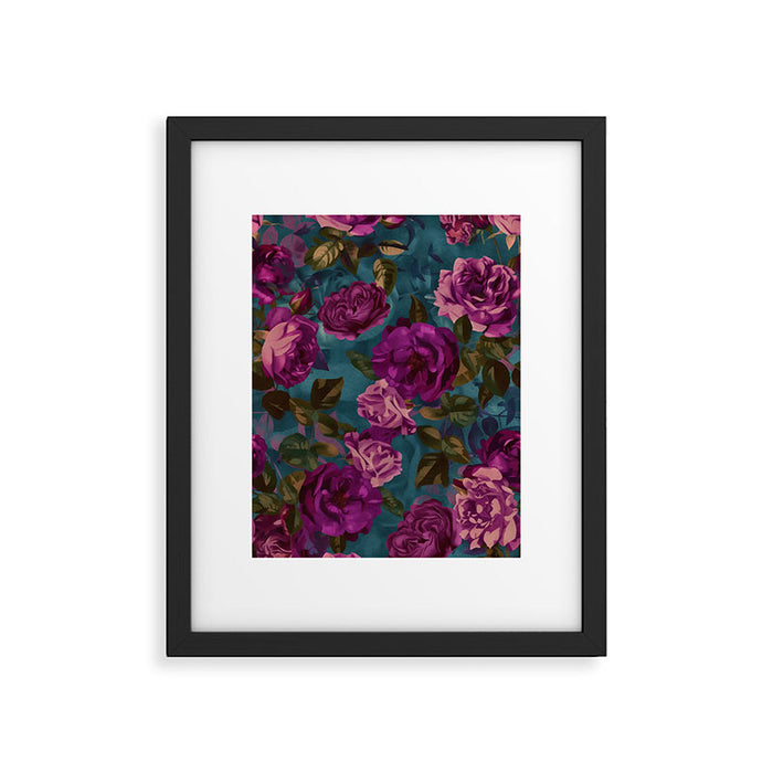 Regency Vibe Velveteen Moody  Flowers Fuchsia Pink Burgundy And Turquoise Framed Art Print Gallery Image 1