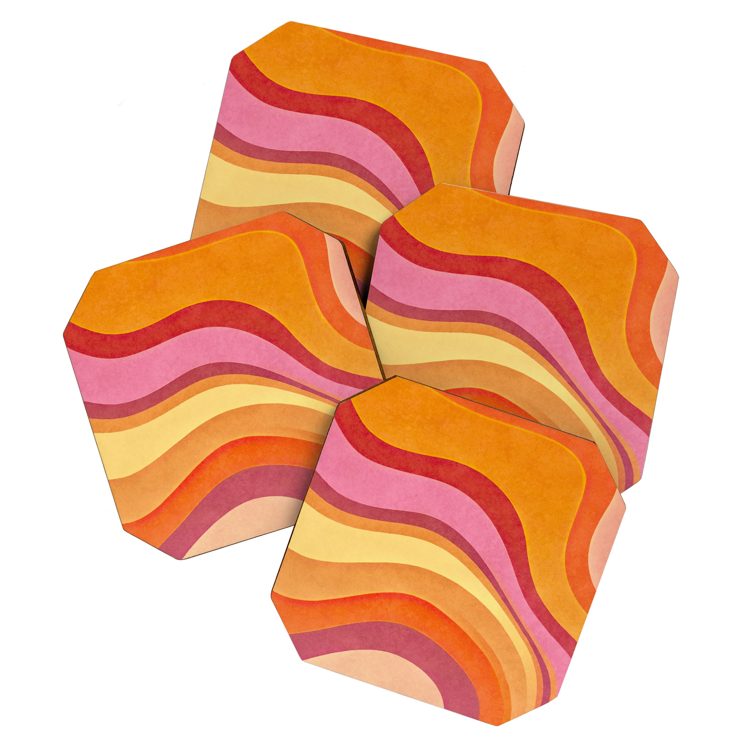 Retro Groovy Wavy Watercolor Color Block Hot Summer Vibes Coaster Gallery Image 1