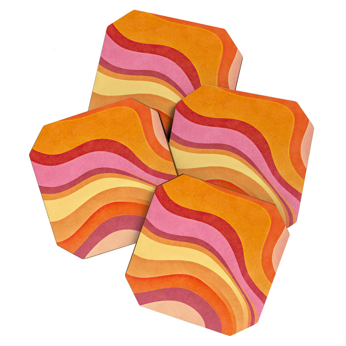 Retro Groovy Wavy Watercolor Color Block Hot Summer Vibes Coaster Gallery Image 1
