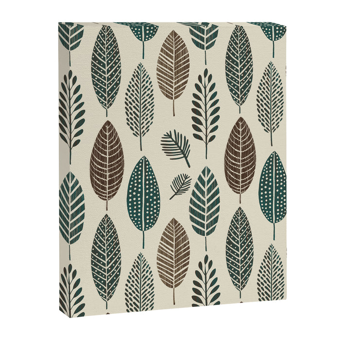 Rustic Autumn Vibe Textured Leaf Pattern Beige Green Canvas Print Gallery Image 1