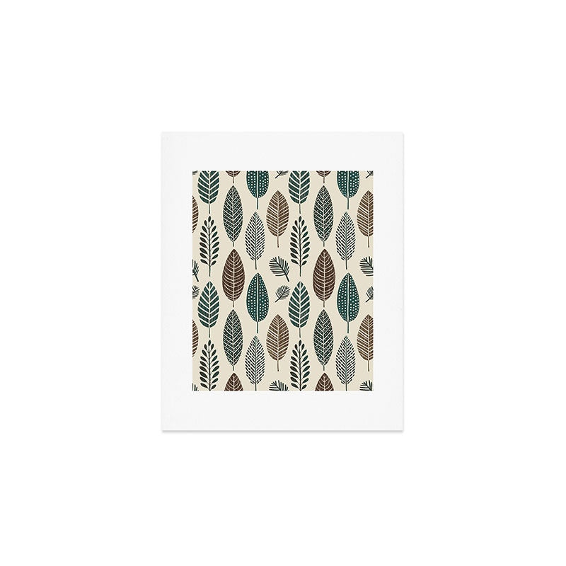 Rustic Autumn Vibe Textured Leaf Pattern Beige Green Art Print Gallery Image 1