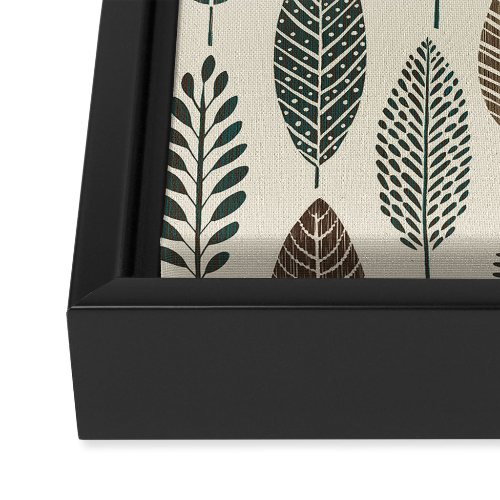 Rustic Autumn Vibe Textured Leaf Pattern Beige Green Framed Canvas Print Gallery Image 3