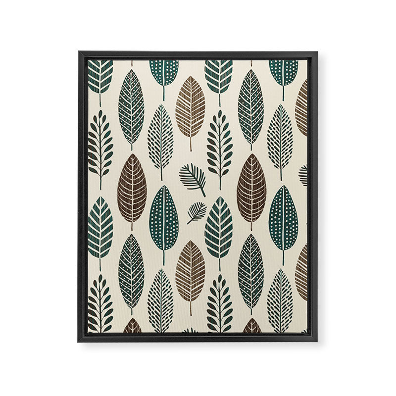 Rustic Autumn Vibe Textured Leaf Pattern Beige Green Framed Canvas Print Gallery Image 6