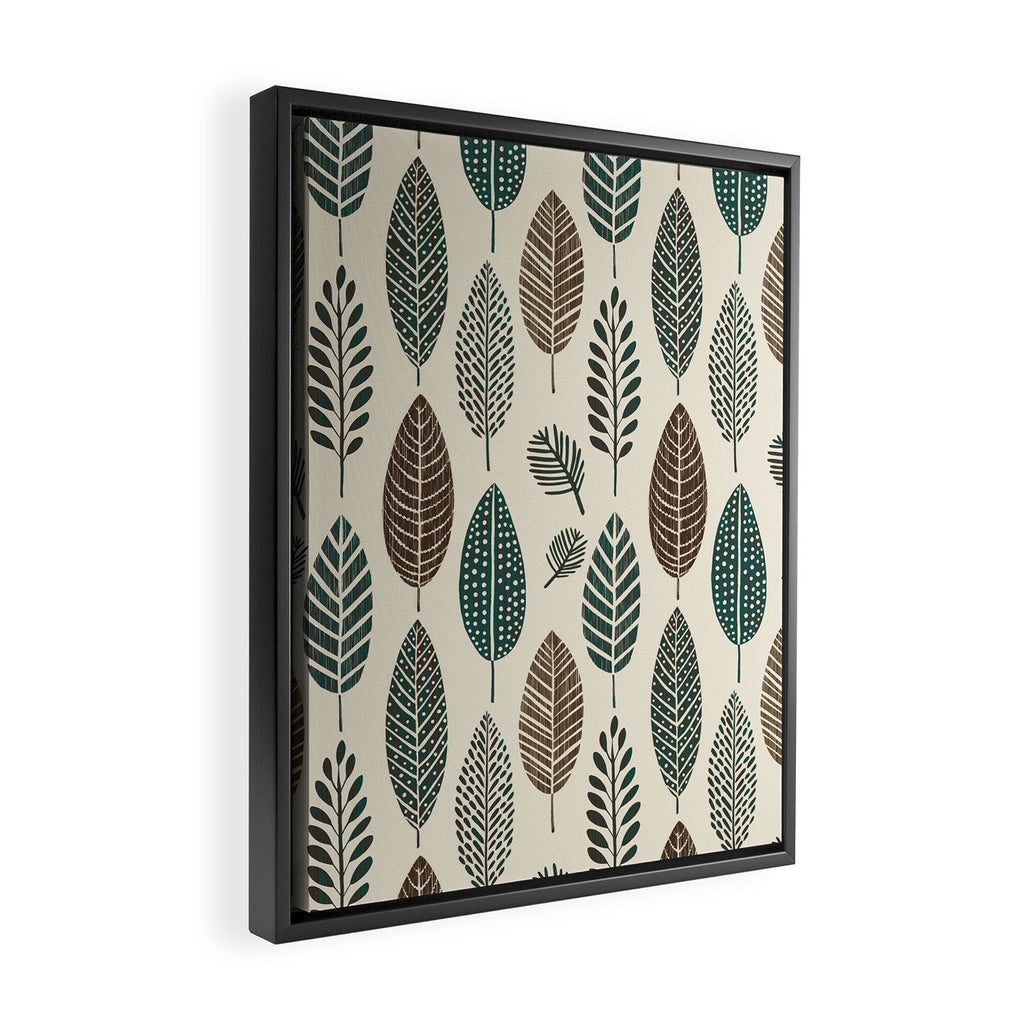 Rustic Autumn Vibe Textured Leaf Pattern Beige Green Framed Canvas Print Gallery Image 2
