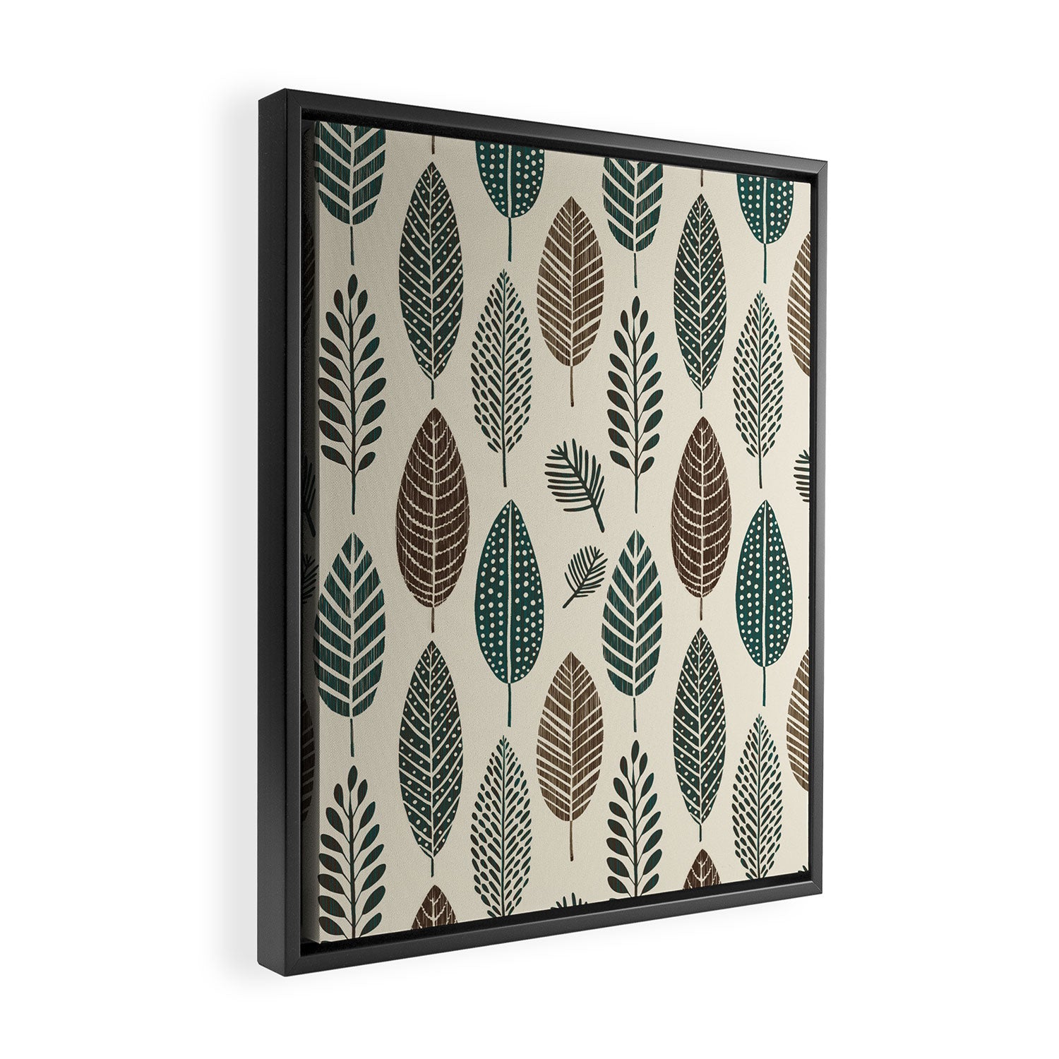 Rustic Autumn Vibe Textured Leaf Pattern Beige Green Framed Canvas Print Gallery Image 2