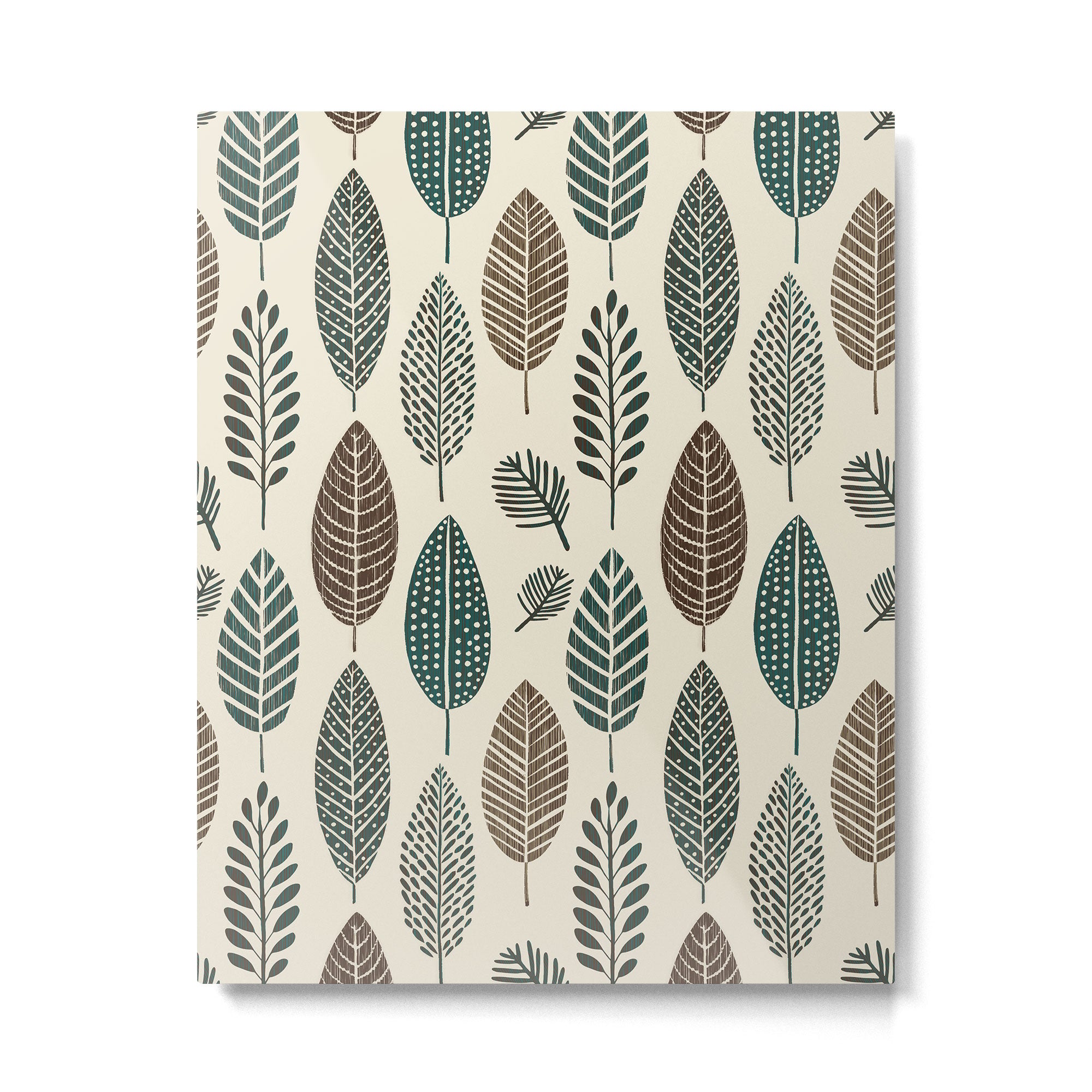 Rustic Autumn Vibe Textured Leaf Pattern Beige Green Metal Print Gallery Image 4