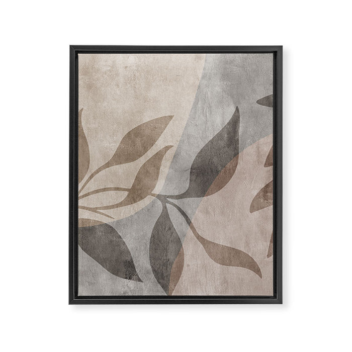 Serene Foliage Earthy Minimalist Botanical Art Peach Beige Grey Framed Canvas Print Gallery Image 1