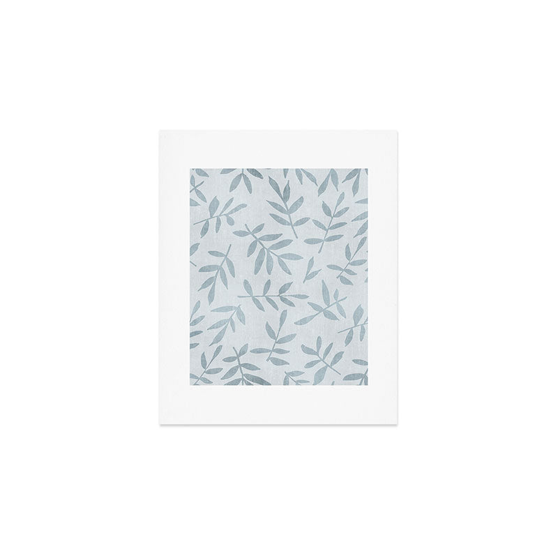 Simple Scandinavia Ditsy Leaf Pattern Grey Blue Art Print Gallery Image 1
