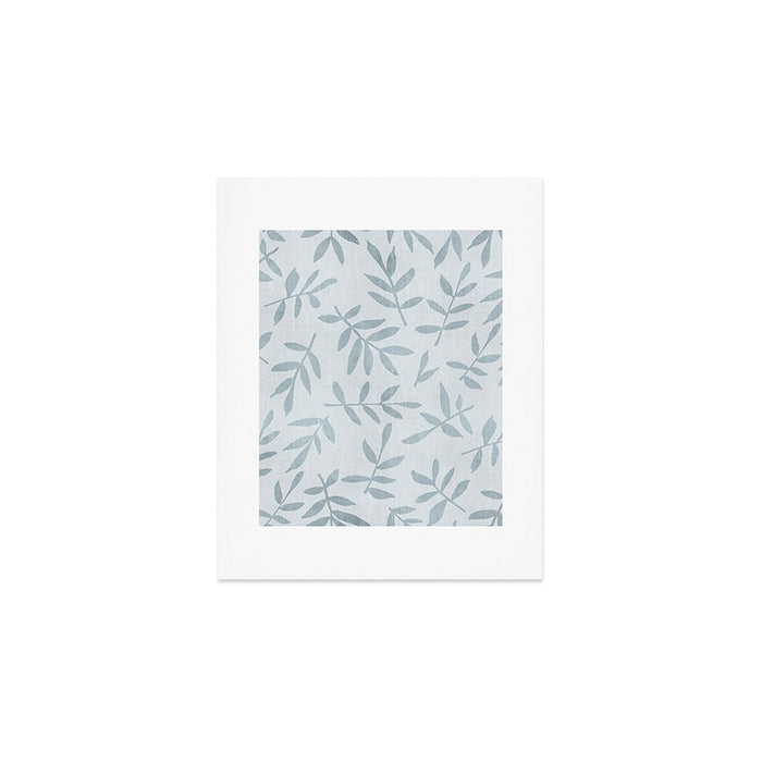 Simple Scandinavia Ditsy Leaf Pattern Grey Blue Art Print Gallery Image 1