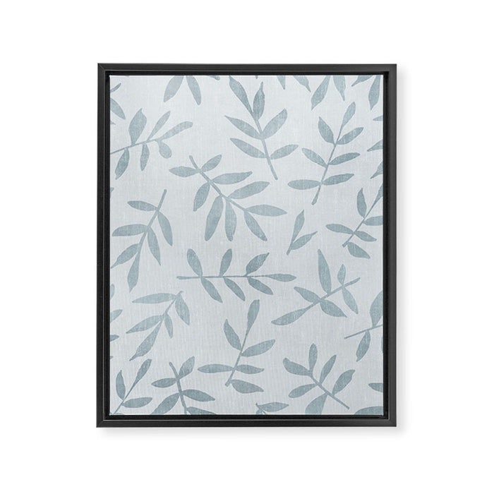 Simple Scandinavia Ditsy Leaf Pattern Grey Blue Framed Canvas Print Gallery Image 1