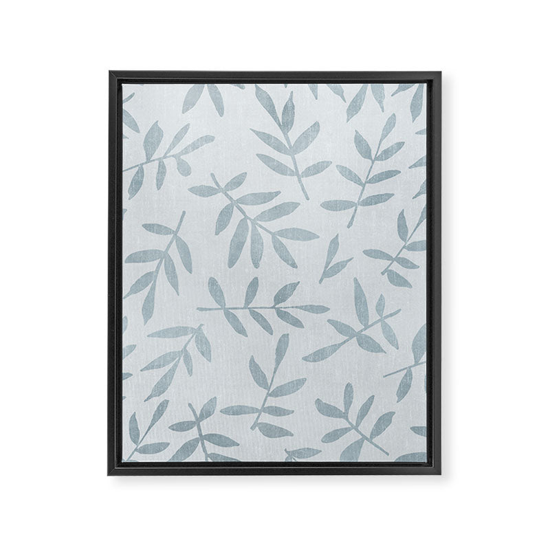 Simple Scandinavia Ditsy Leaf Pattern Grey Blue Framed Canvas Print Gallery Image 6