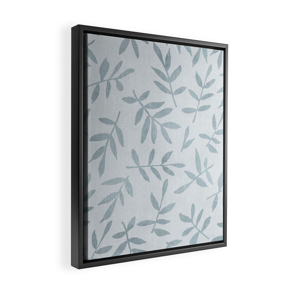 Simple Scandinavia Ditsy Leaf Pattern Grey Blue Framed Canvas Print Gallery Image 2