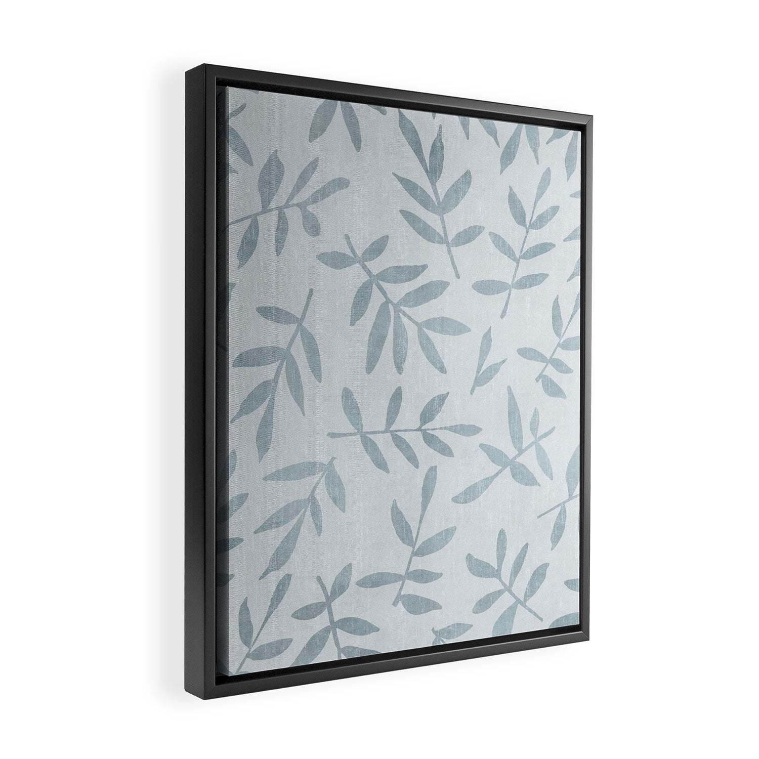 Simple Scandinavia Ditsy Leaf Pattern Grey Blue Framed Canvas Print Gallery Image 2