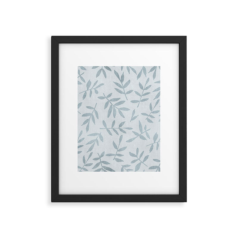 Simple Scandinavia Ditsy Leaf Pattern Grey Blue Framed Art Print Gallery Image 5