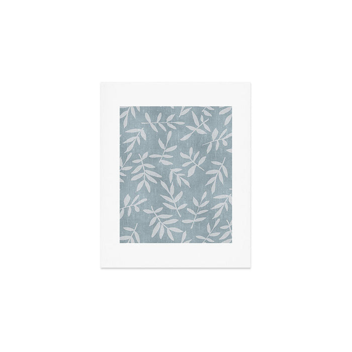 Simple Scandinavian Ditsy Leaf Pattern Blue Grey Art Print Gallery Image 1