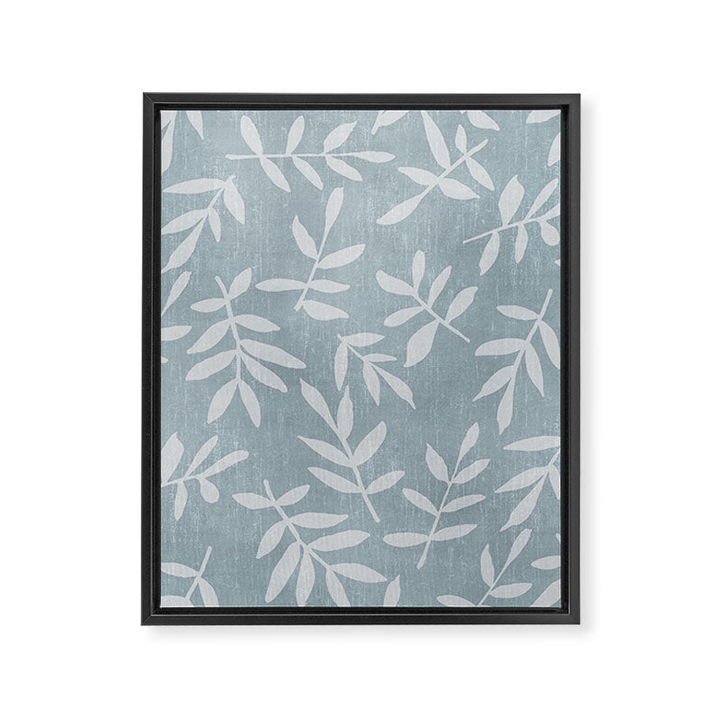 Simple Scandinavian Ditsy Leaf Pattern Blue Grey Framed Canvas Print Gallery Image 6