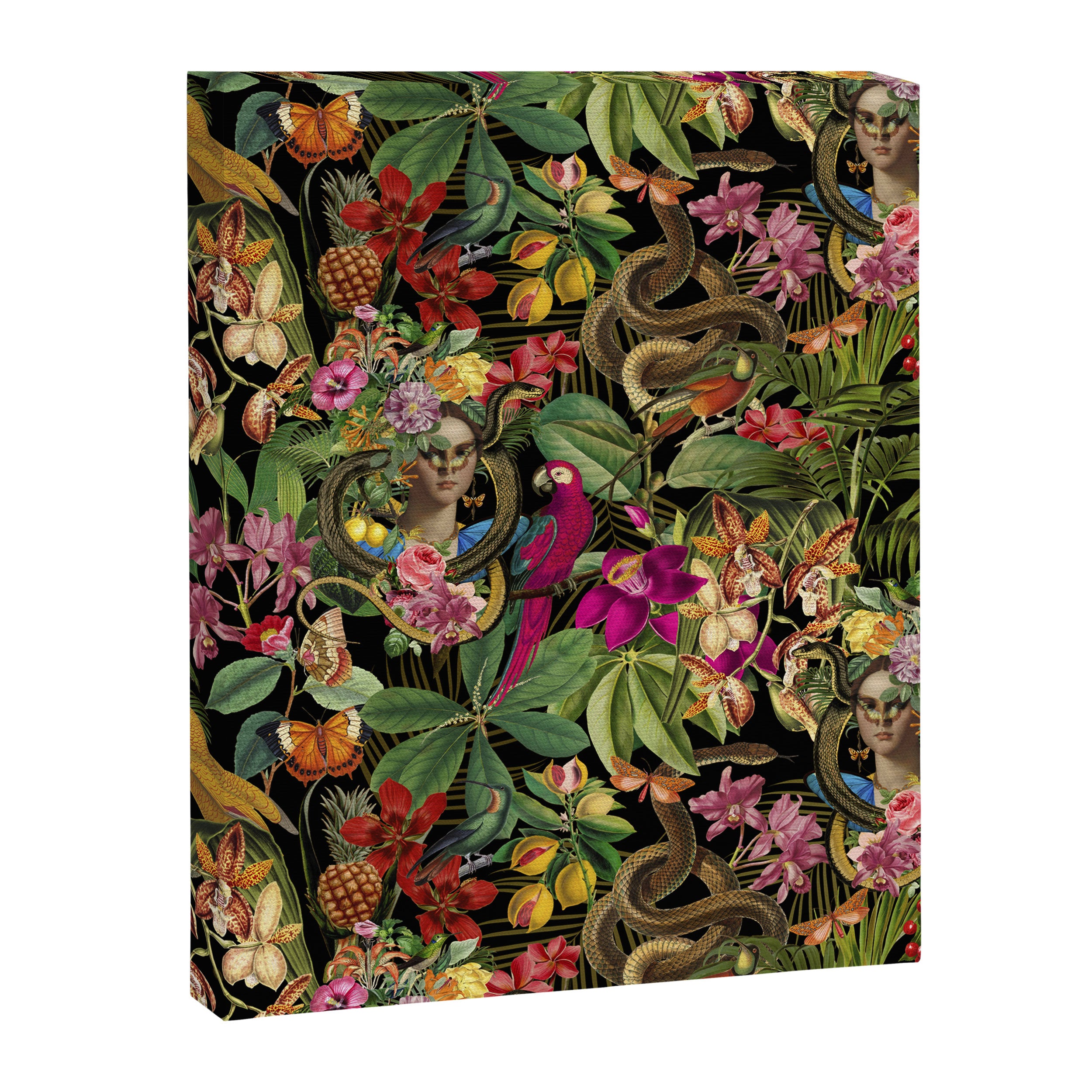 Snake Princess Tropical Jungle Vibes Multicolor  Black Canvas Print Gallery Image 6