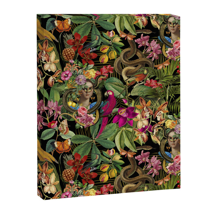 Snake Princess Tropical Jungle Vibes Multicolor  Black Canvas Print Gallery Image 1