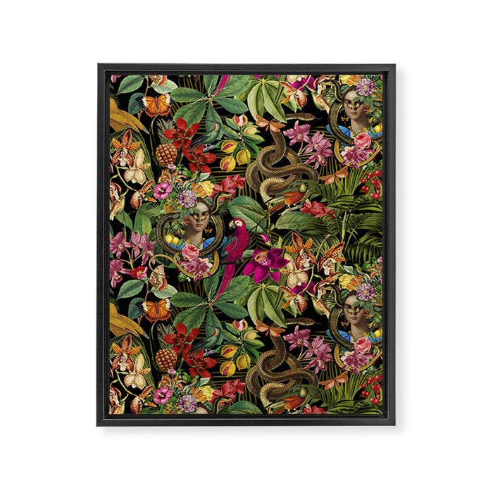 Snake Princess Tropical Jungle Vibes Multicolor  Black Framed Canvas Print Gallery Image 1