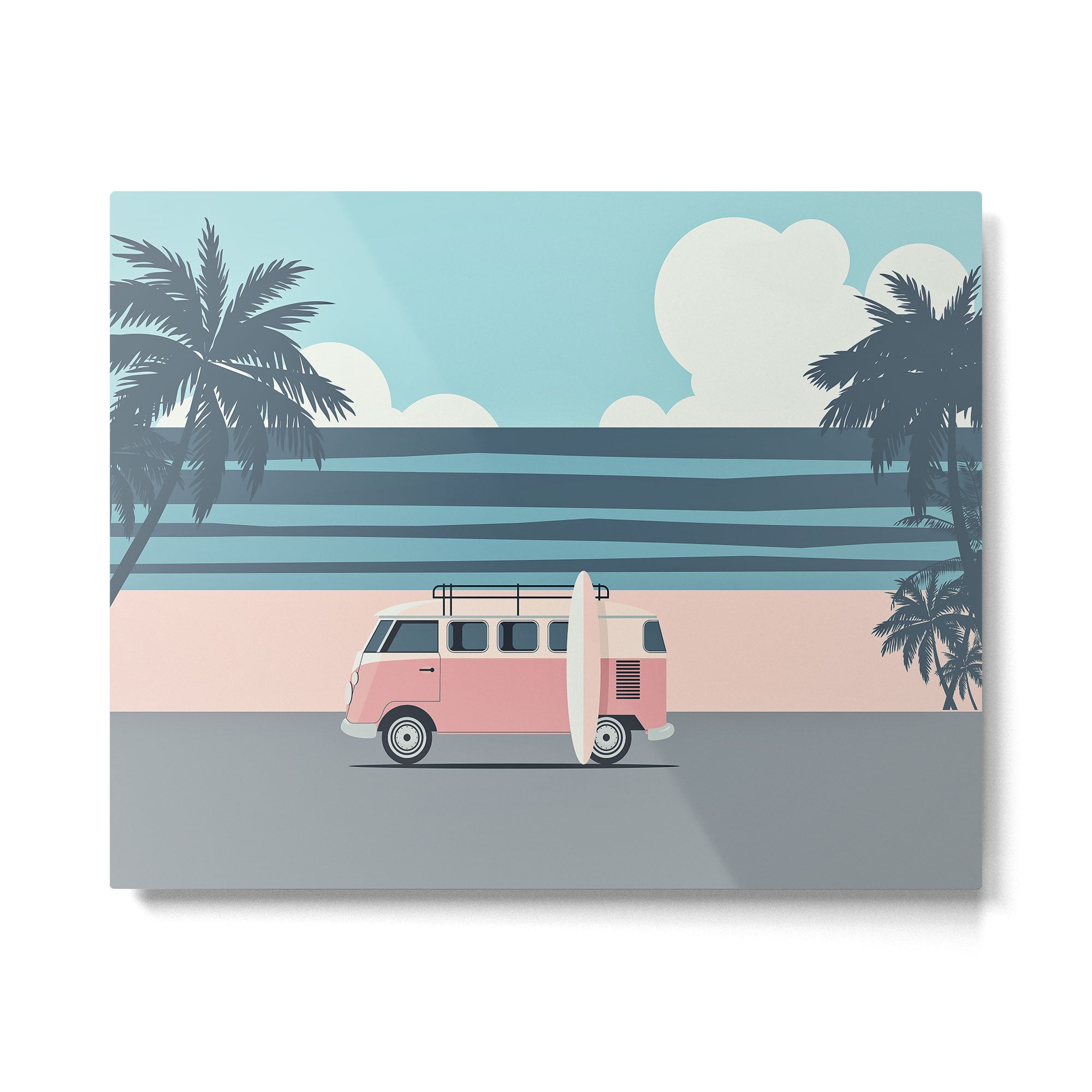 Surfer Graphic Beach Palm-Tree Camper-Van Art Metal Print Gallery Image 6