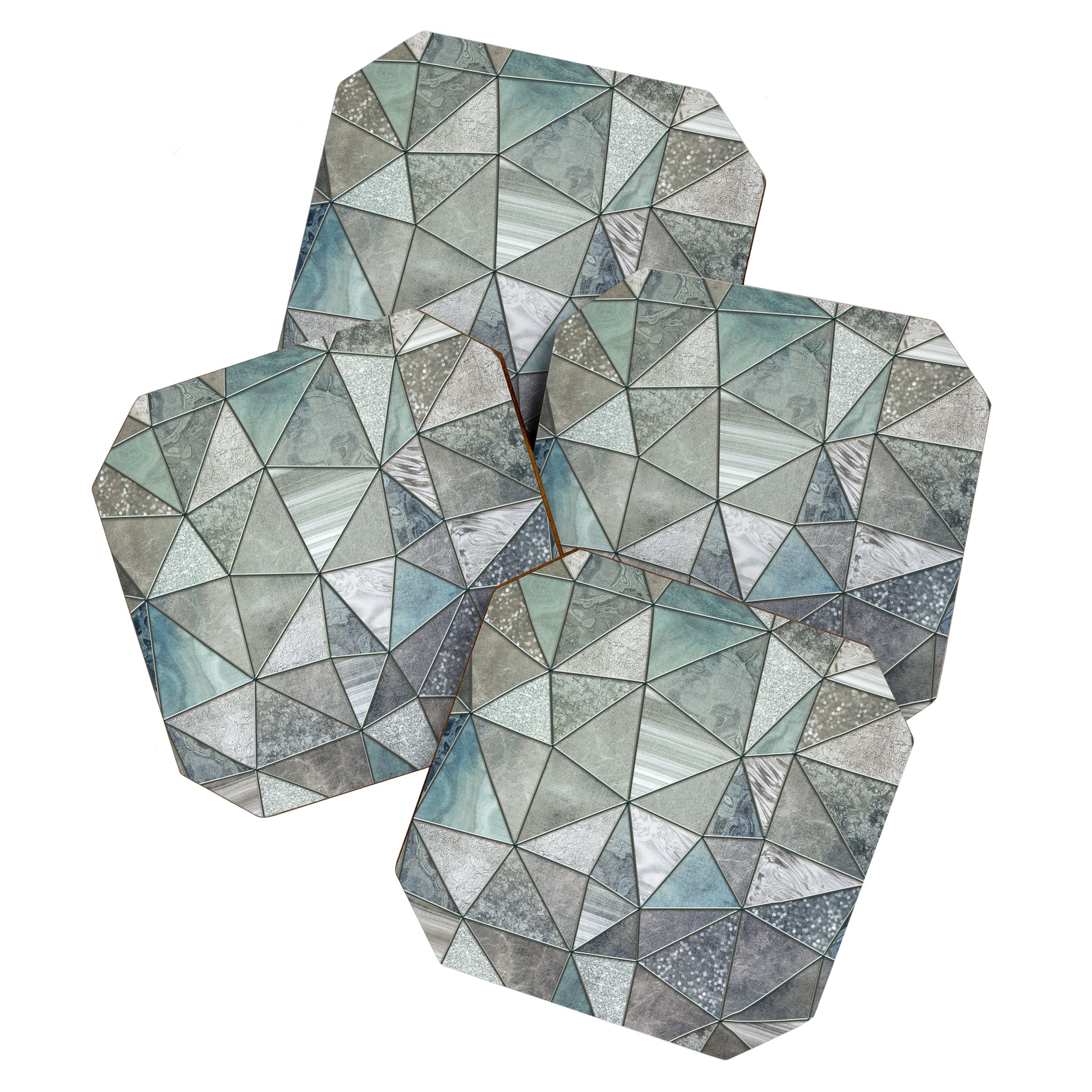 Teal And Grey Triangles Stained Glass Style Coaster Gallery Image 1